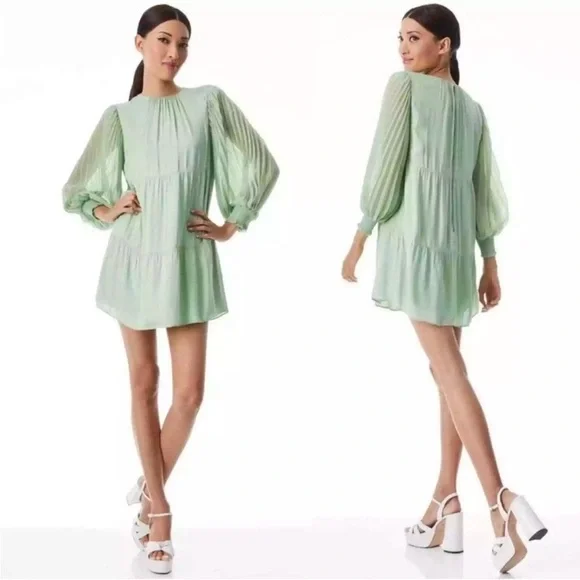 ALICE + OLIVIA Antoinette Pleated
Long Sleeve Dress Size Large - Picture 2 of 13